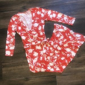 Anthropologie Birds and the bees Wrap Maxi Dress Coral and White Floral Medium